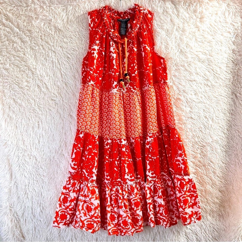 Chelsea & Theodore Orange Floral Midi Dress